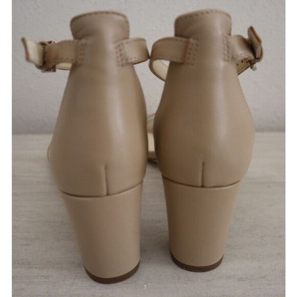 Nine West Women' Sz 8.5M Natural Staci Leather Pruce Block Heel Sandals - Picture 4 of 10